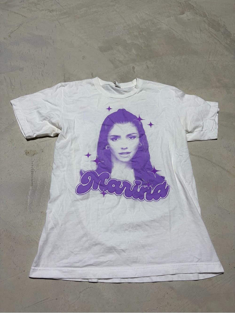 Marina and the diamonds live 2022 Graphic Tee White with Purple Print medium